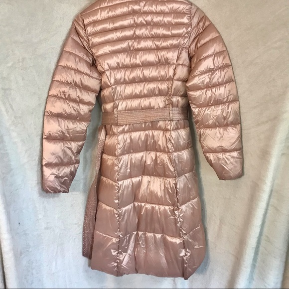 Cole Haan Signature pink metallic puffer jacket vegan “down” filled belted coat - Picture 7 of 16